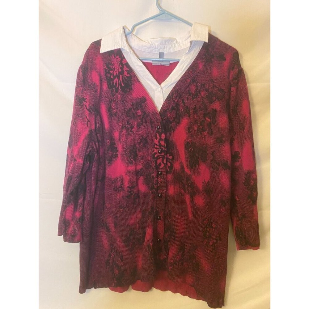 Academia Women’s Plus 3X Pink Sweater 24W Long Sleeve Top Cottage Normcore Boho